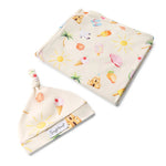 Load image into Gallery viewer, Beach Fun Organic Jersey Wrap &amp; Beanie Set
