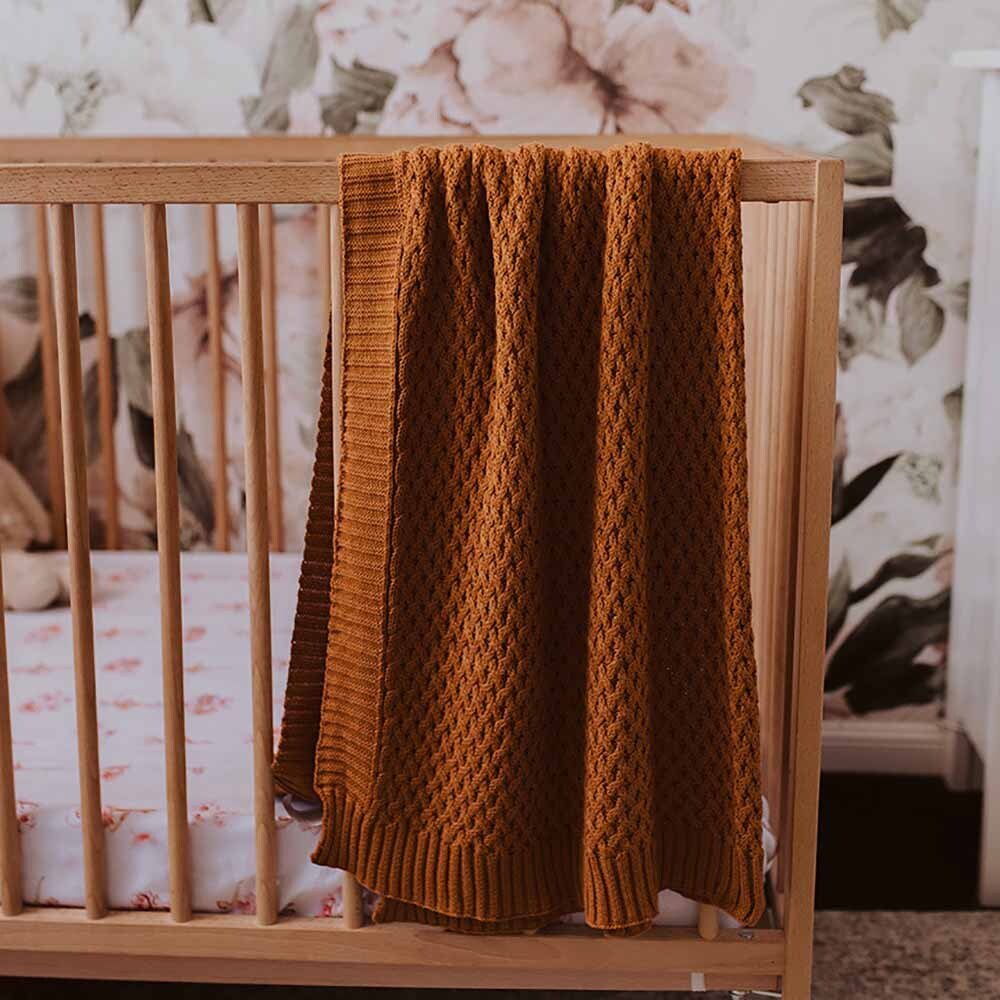 Toffee Diamond Knit Organic Baby Blanket