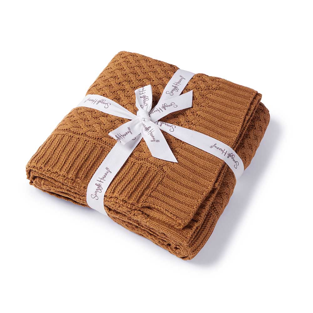 Toffee Diamond Knit Organic Baby Blanket