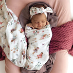 Load image into Gallery viewer, Fairy Garden Organic Jersey Wrap &amp; Topknot Set
