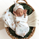 Load image into Gallery viewer, Woodland Tales Organic Jersey Wrap &amp; Beanie Set

