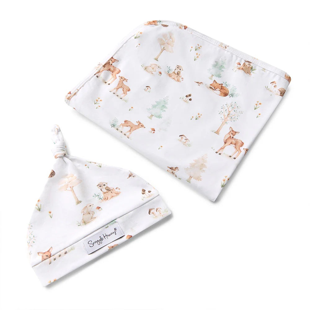 Woodland Tales Organic Jersey Wrap & Beanie Set