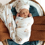 Load image into Gallery viewer, Snuggle Hunny Up &amp; Away Organic Jersey Wrap &amp; Beanie Set
