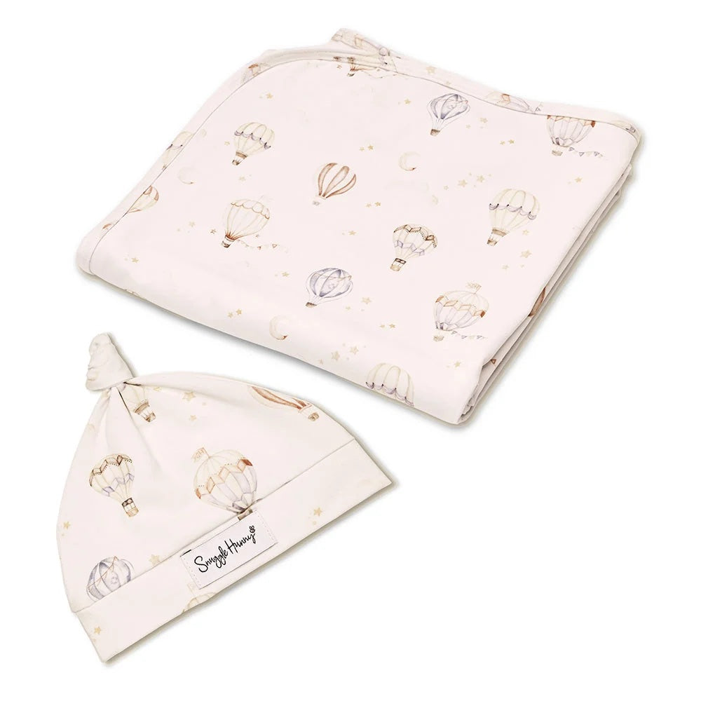 Snuggle Hunny Up & Away Organic Jersey Wrap & Beanie Set