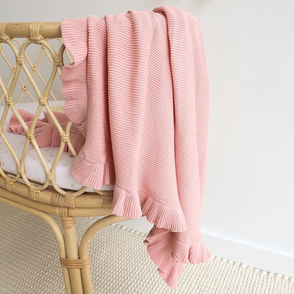 Snuggle Hunny Rosa Ruffle Knit Organic Baby Blanket