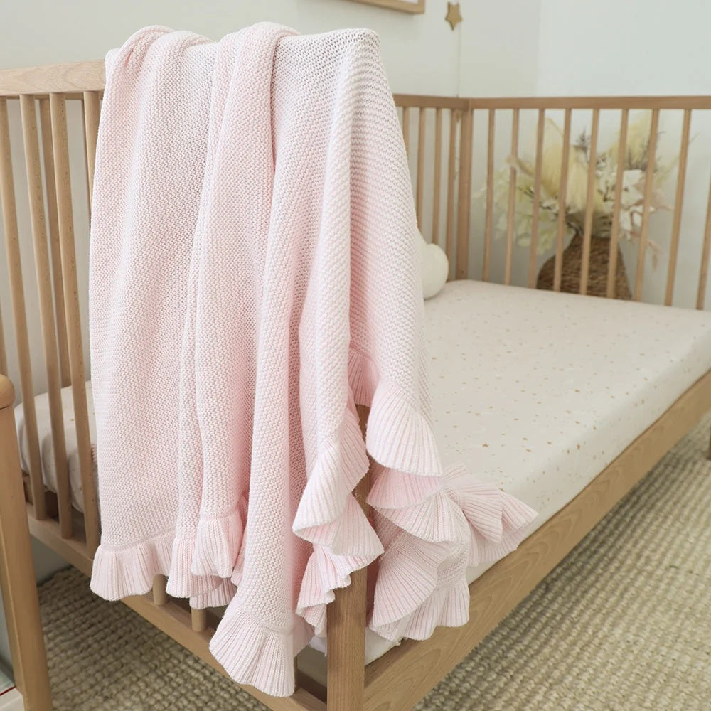Snuggle Hunny Blush Pink Ruffle Knit Organic Baby Blanket
