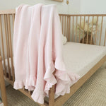 Load image into Gallery viewer, Snuggle Hunny Blush Pink Ruffle Knit Organic Baby Blanket
