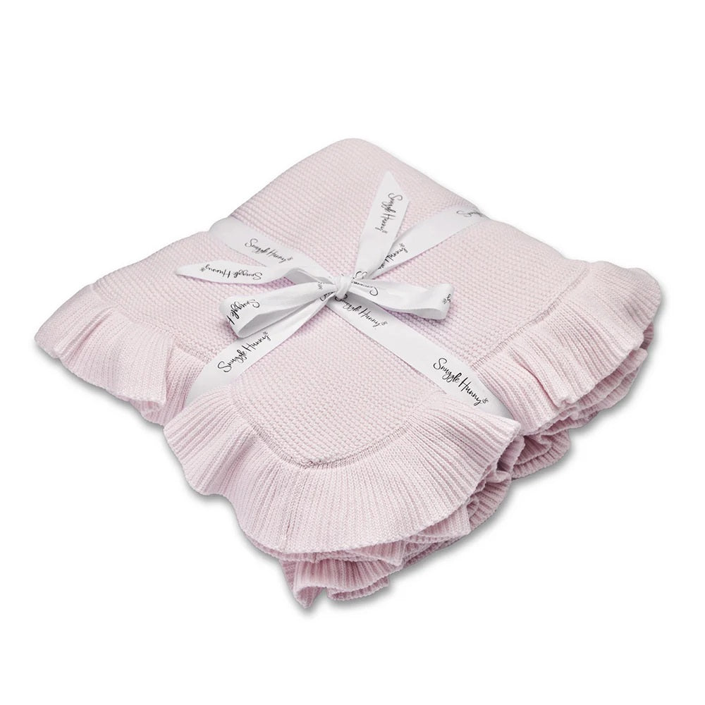 Snuggle Hunny Blush Pink Ruffle Knit Organic Baby Blanket