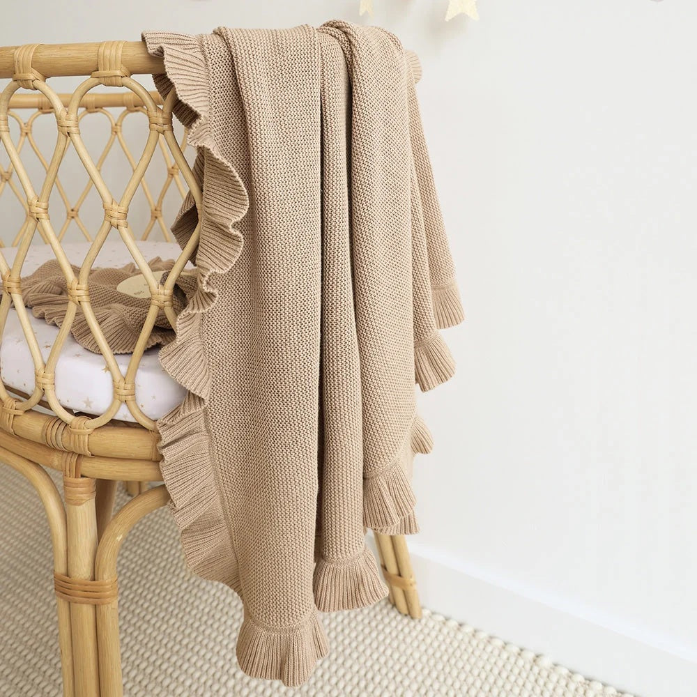 Snuggle Hunny Hazelnut Ruffle Knit Organic Baby Blanket
