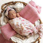Load image into Gallery viewer, Snuggle Hunny Boots &amp; Bows Organic Jersey Wrap &amp; Topknot Set
