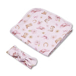 Load image into Gallery viewer, Snuggle Hunny Boots &amp; Bows Organic Jersey Wrap &amp; Topknot Set
