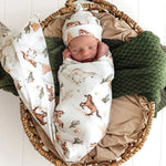 Load image into Gallery viewer, Snuggle Hunny Wild Horses Organic Jersey Wrap &amp; Beanie Set
