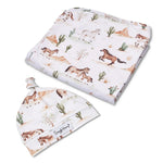 Load image into Gallery viewer, Snuggle Hunny Wild Horses Organic Jersey Wrap &amp; Beanie Set
