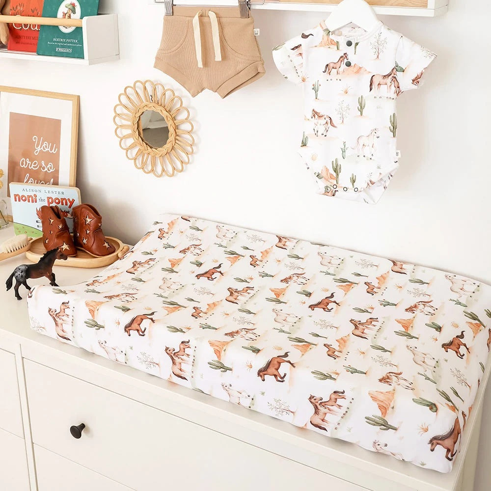 Snuggle Hunny Wild Horses Organic Bassinet Sheet/change Pad Cover