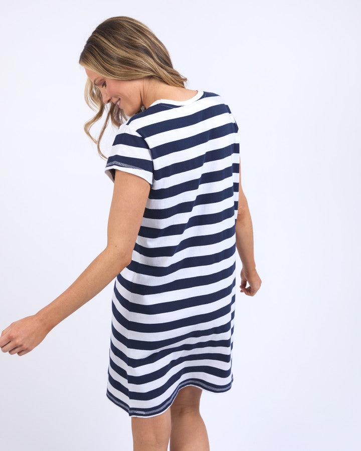 Foxwood Signature Stripe Tee Dress Navy & White Stripe [sz:10]