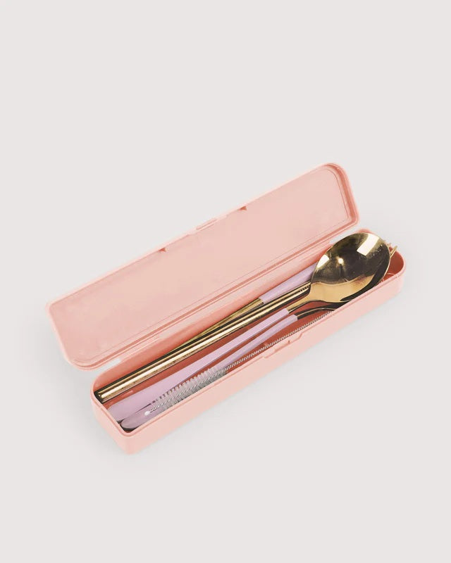The Somewhere Co Take Me Away Cutlery Kit - Gold With Lilac Handle