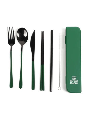 Take Me Away Cutlery Kit - Black With Forest Green Handle
