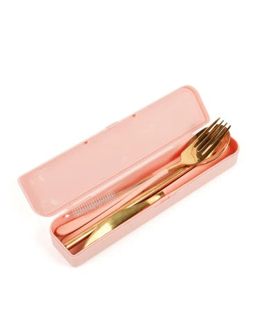 The Somewhere Co Take Me Away Cutlery Kit - Rose Gold With Blush Handle