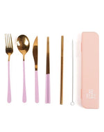 Load image into Gallery viewer, Take Me Away Cutlery Kit - Rose Gold With Lilac Handle
