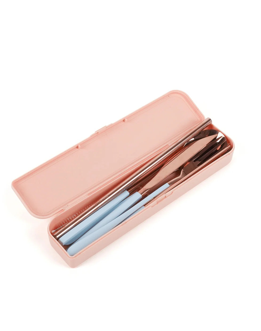 The Somewhere Co Take Me Away Cutlery Kit - Rose Gold With Powder Blue Handle
