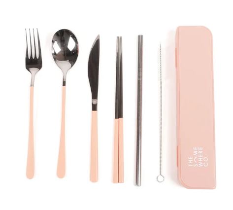 The Somewhere Co Take Me Away Cutlery Kit - Silver With Blush Handles