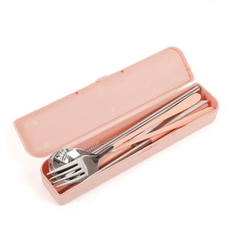 The Somewhere Co Take Me Away Cutlery Kit - Silver With Blush Handles