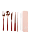 The Somewhere Co Take Me Away Cutlery Kit - Rose Gold With Burgundy Handle