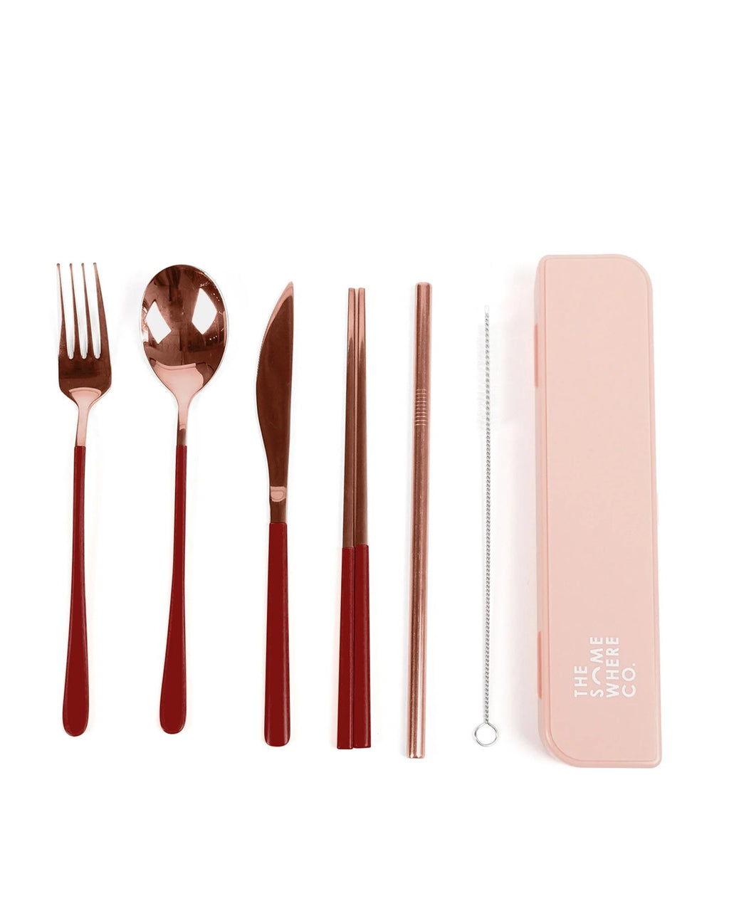 The Somewhere Co Take Me Away Cutlery Kit - Rose Gold With Burgundy Handle
