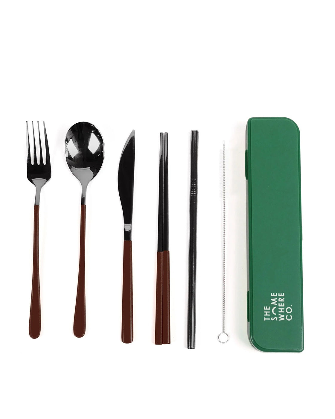 The Somewhere Co Take Me Away Cutlery Kit - Black With Chocolate Handle