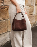 Load image into Gallery viewer, Louenhide Steffie Suedette Mini Tote Bag - Chocolate
