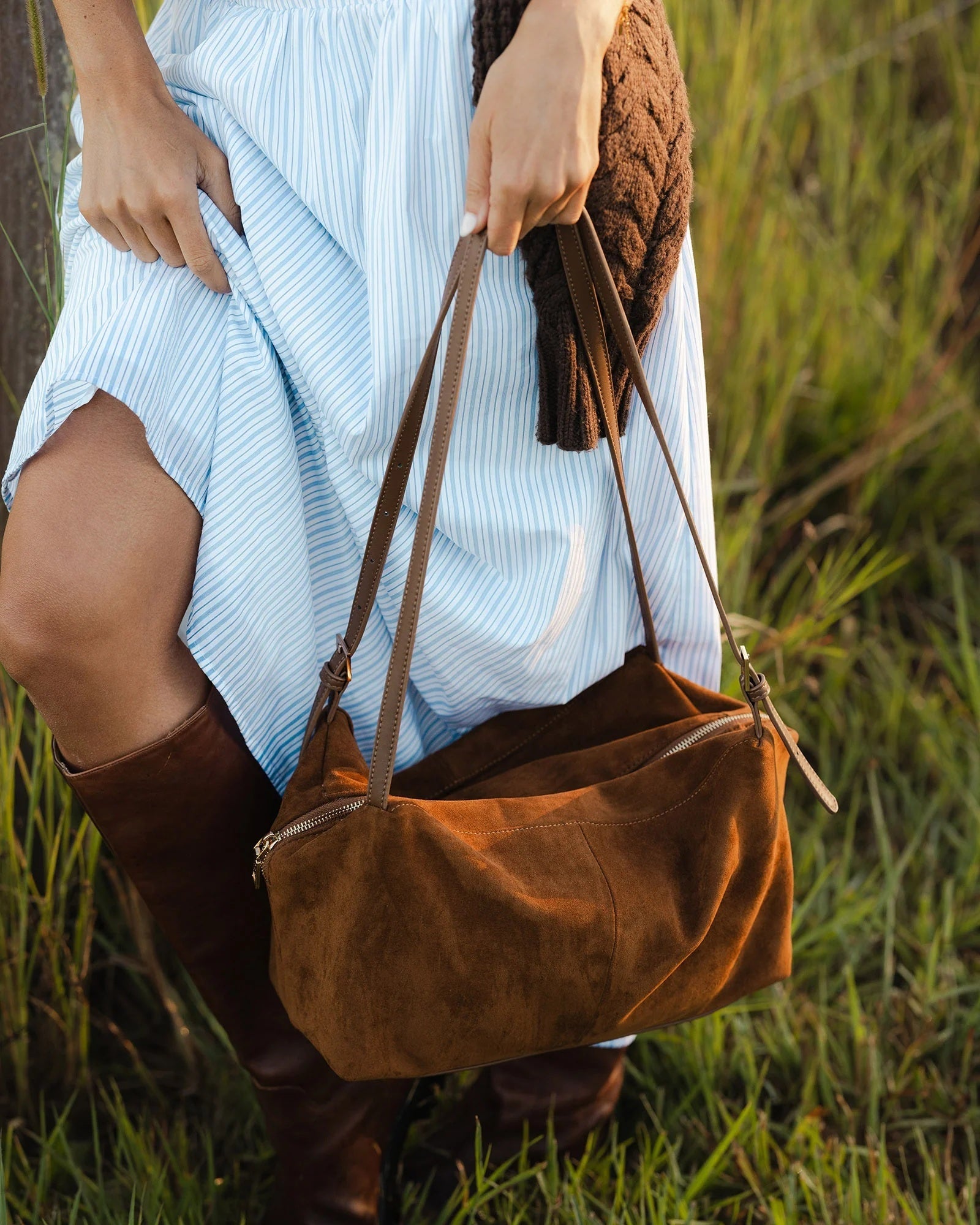 Louenhide Marissa Suedette Shoulder Bag - Cognac