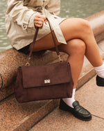 Load image into Gallery viewer, Louenhide Arden Suedette Shoulder Bag - Chocolate
