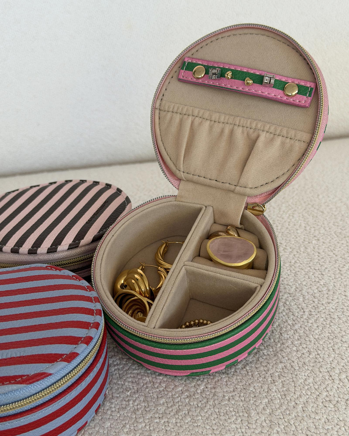 Louenhide Sisco Stripe Jewellery Box - Green/bubblegum Pink