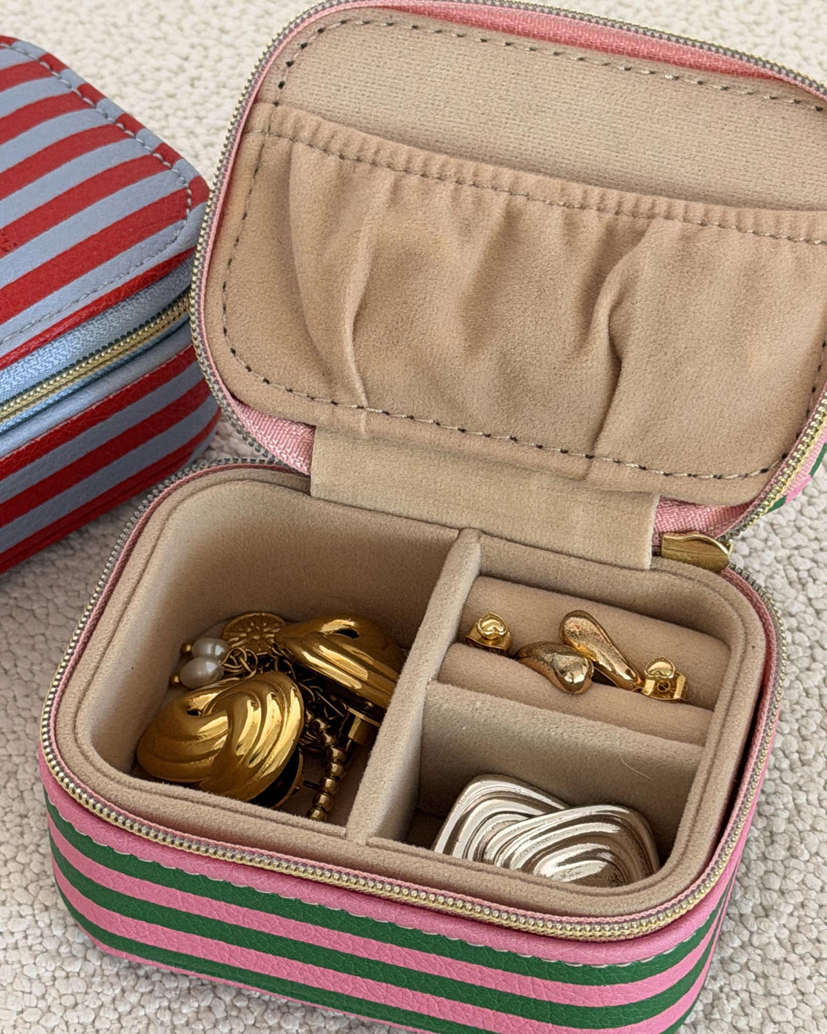 Louenhide Suzie Stripe Jewellery Box - Pink/chocolate