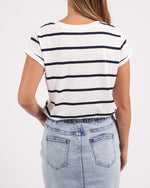 Load image into Gallery viewer, Foxwood Manly Stripe Vee Tee White/navy Stripe [sz:8]
