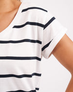 Load image into Gallery viewer, Foxwood Manly Stripe Vee Tee White/navy Stripe [sz:8]
