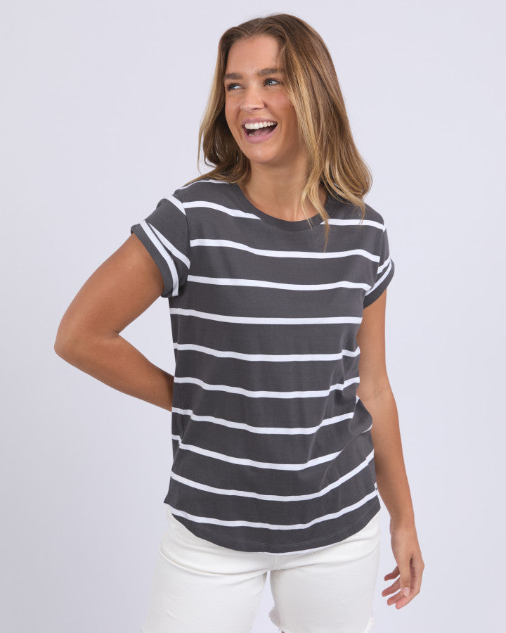 Foxwood Manly Stripe Tee Charcoal/white [sz:8]