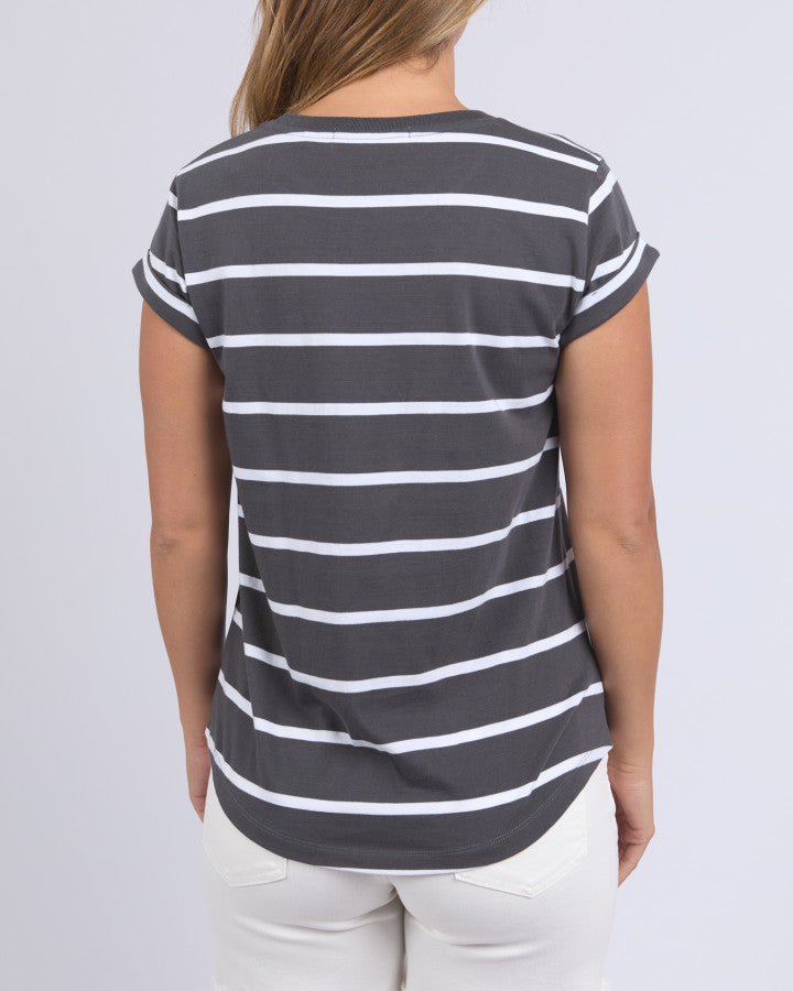 Foxwood Manly Stripe Tee Charcoal/white [sz:8]