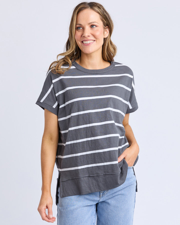 Foxwood Allison Stripe Tee Charcoal/white Stripe [sz:8]