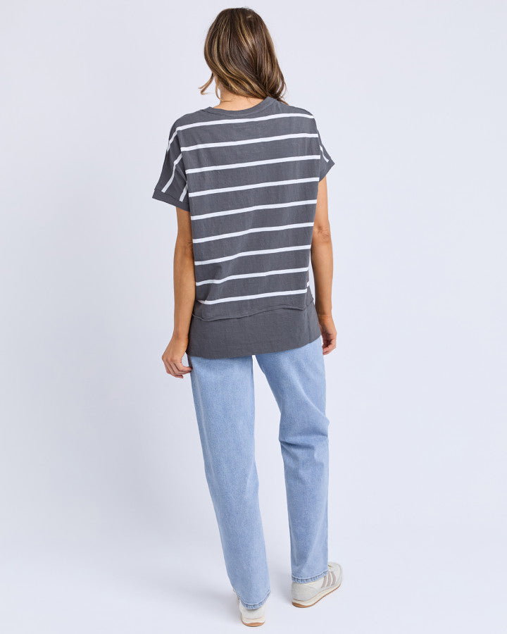 Foxwood Allison Stripe Tee Charcoal/white Stripe [sz:8]