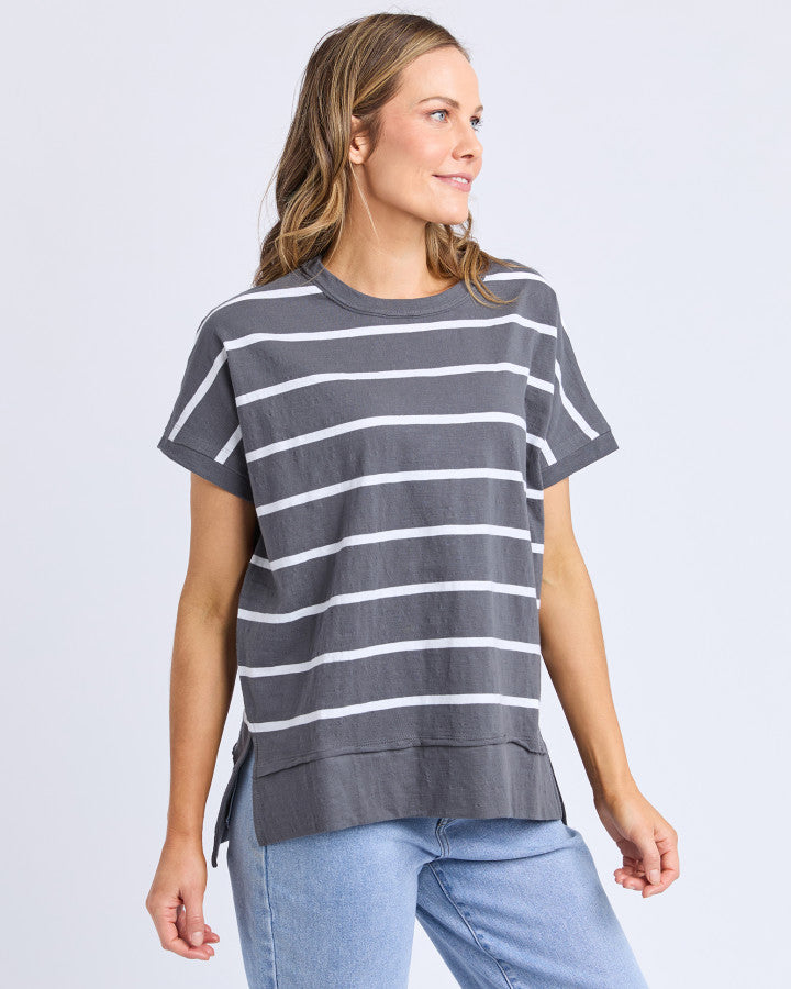 Foxwood Allison Stripe Tee Charcoal/white Stripe [sz:8]