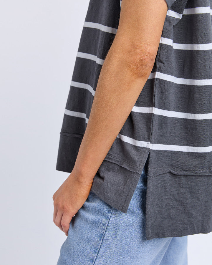 Foxwood Allison Stripe Tee Charcoal/white Stripe [sz:8]