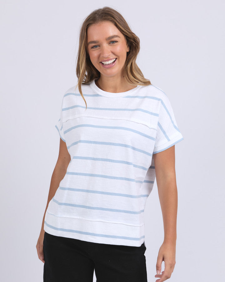 Foxwood Allison Stripe Tee White/sky Blue [sz:8]