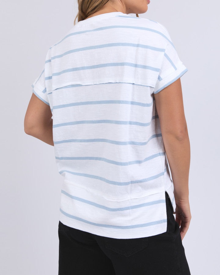 Foxwood Allison Stripe Tee White/sky Blue [sz:8]