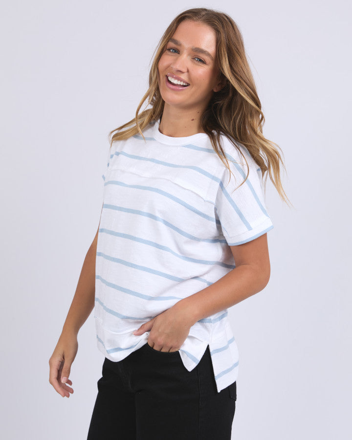 Foxwood Allison Stripe Tee White/sky Blue [sz:8]