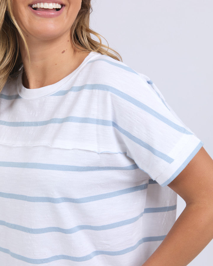 Foxwood Allison Stripe Tee White/sky Blue [sz:8]