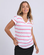 Load image into Gallery viewer, Foxwood Manly Stripe Vee Tee Hot Pink [sz:8]
