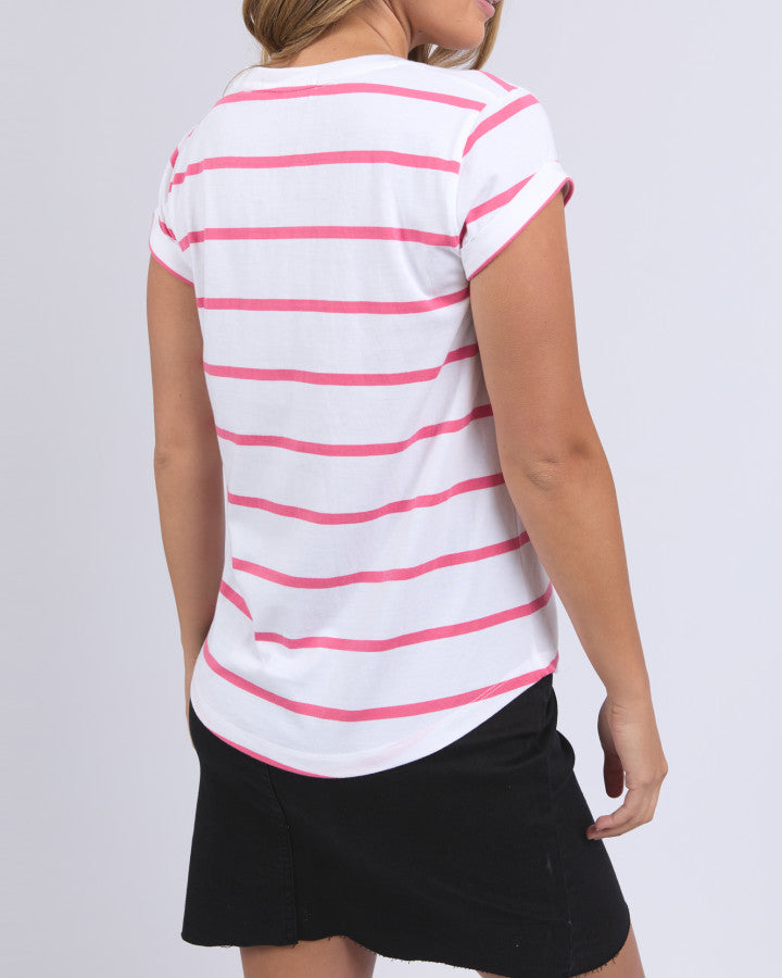 Foxwood Manly Stripe Vee Tee Hot Pink [sz:8]