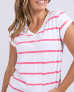 Load image into Gallery viewer, Foxwood Manly Stripe Vee Tee Hot Pink [sz:8]
