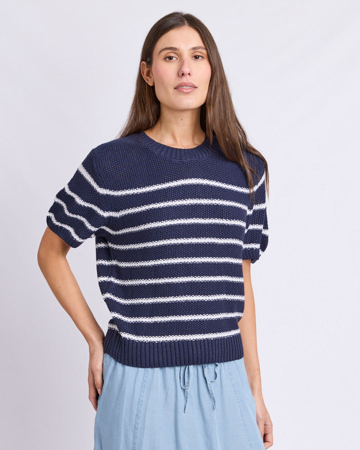 Foxwood Blair Stripe Short Sleeve Knit Dark Sapphire [sz:10]